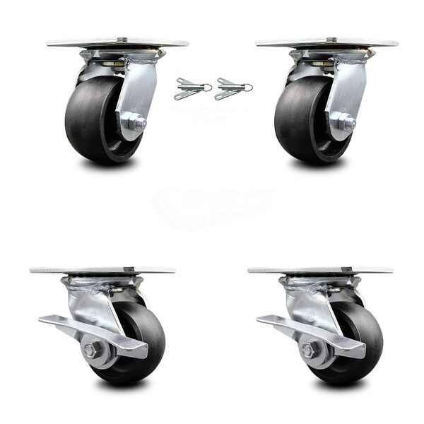 4 Inch Glass Filled Nylon Swivel Caster Swivel Locks 2 Brakes SCC, 2PK